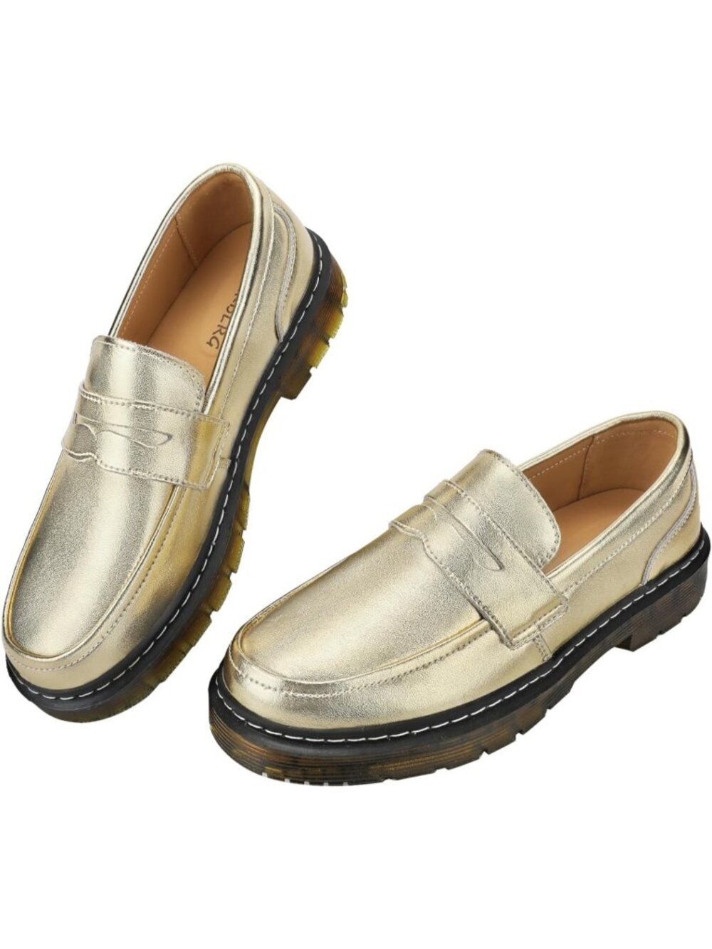 Women's Gold Classic Retro Penny Loafers Fashion Driving Moccasins Flats Shoes